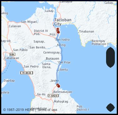 Distance between Tacloban City and Leyte Island.